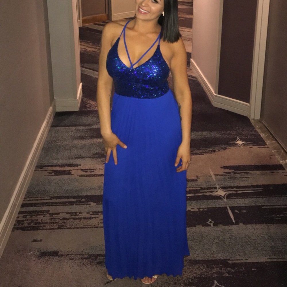 B Darlin Blue sequin formal dress.